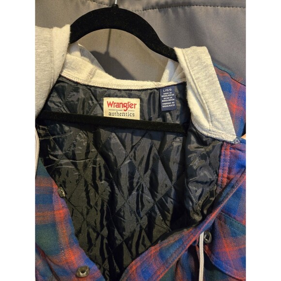 Wrangler Quilted Lined Hooded Plaid Flannel Jacket, Mens L - Picture 6 of 9